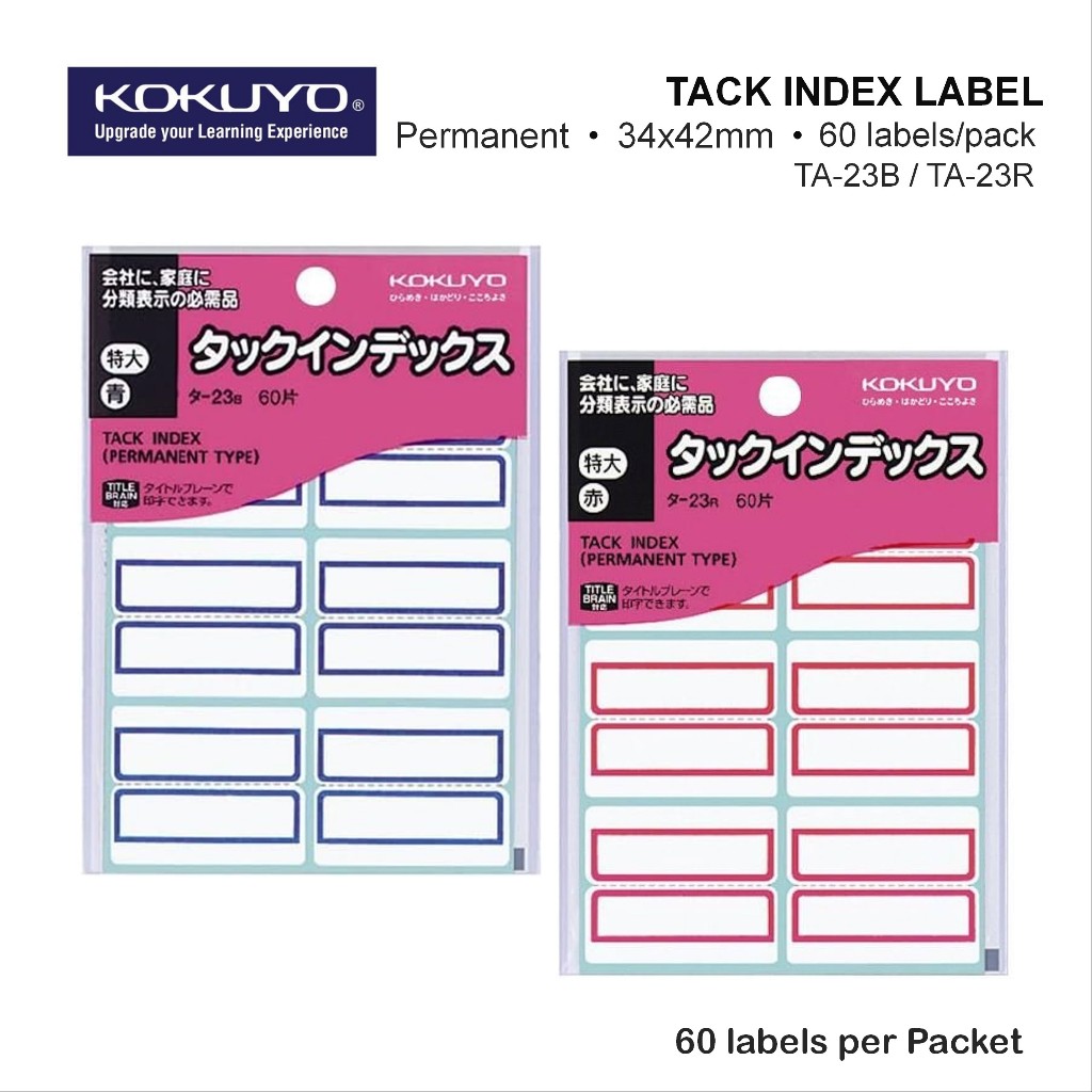 Kokuyo Tack Index ป้ายสติ๊กเกอร์ถาวร 34x42mm TA-23B (สีน้ําเงิน) TA-23R (สีแดง)