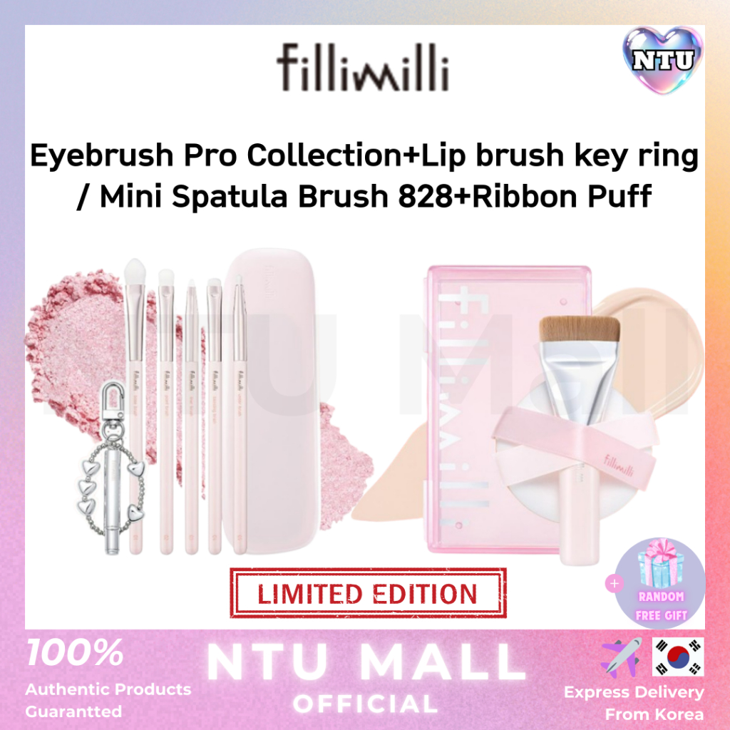 [Fillimilli] New Eyebrush Pro Collection+Lip Brush key ring / Mini Spatula Brush 828+Ribbon Puff [Ba