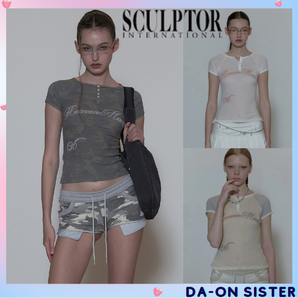 [ Sculptor ] เสื ้ อยืด Heavenly Button Down ( ของแท ้ 3 สี ) เกาหลีแท ้ 100 %