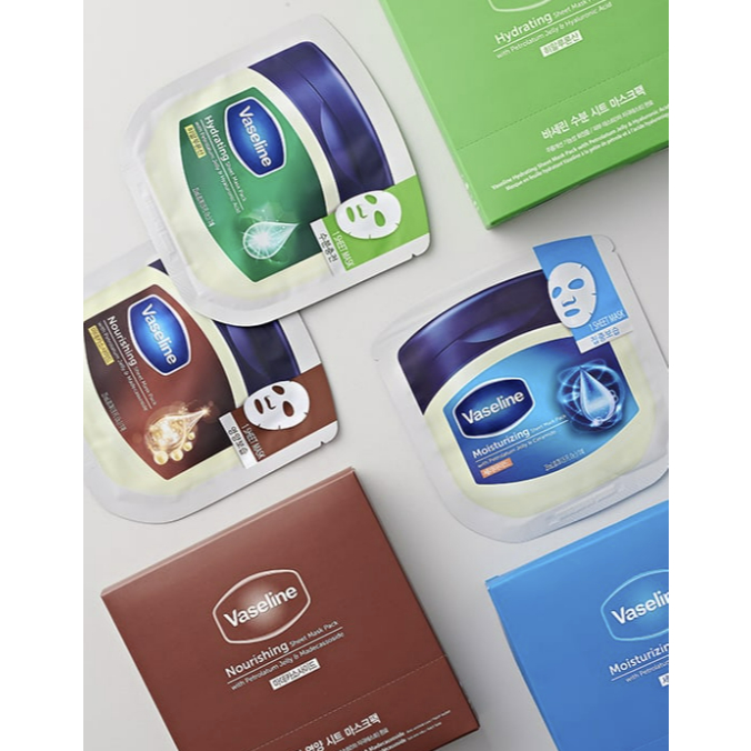 [VASELINE ] Nourishing Sheet Mask Pack, 10 ชิ ้ น, Hydrating Sheet Mask Pack, Moisturizing Sheet Mas