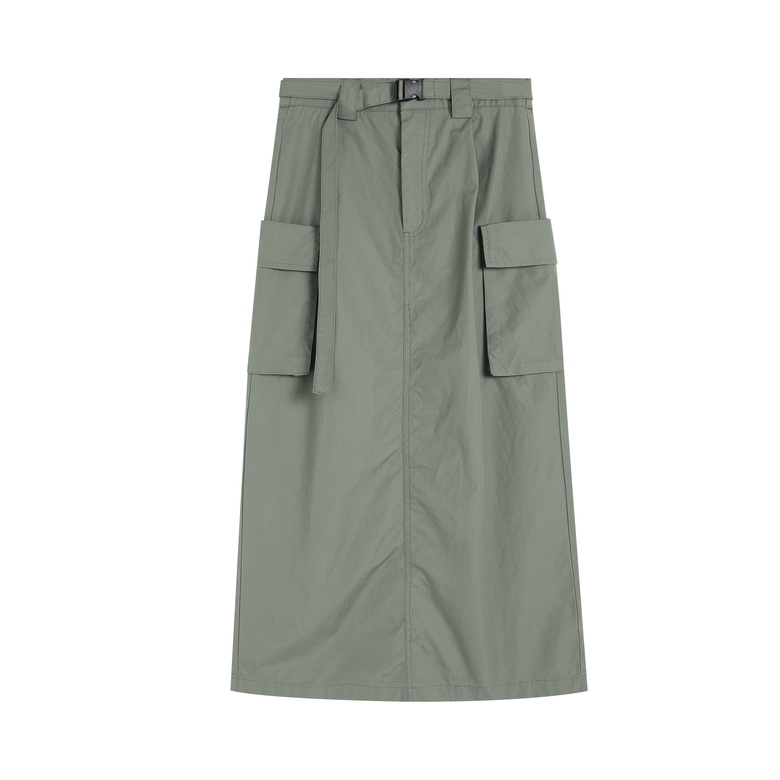 Yishion Women Midi Cargo Skirt with Belt (Grass Green)