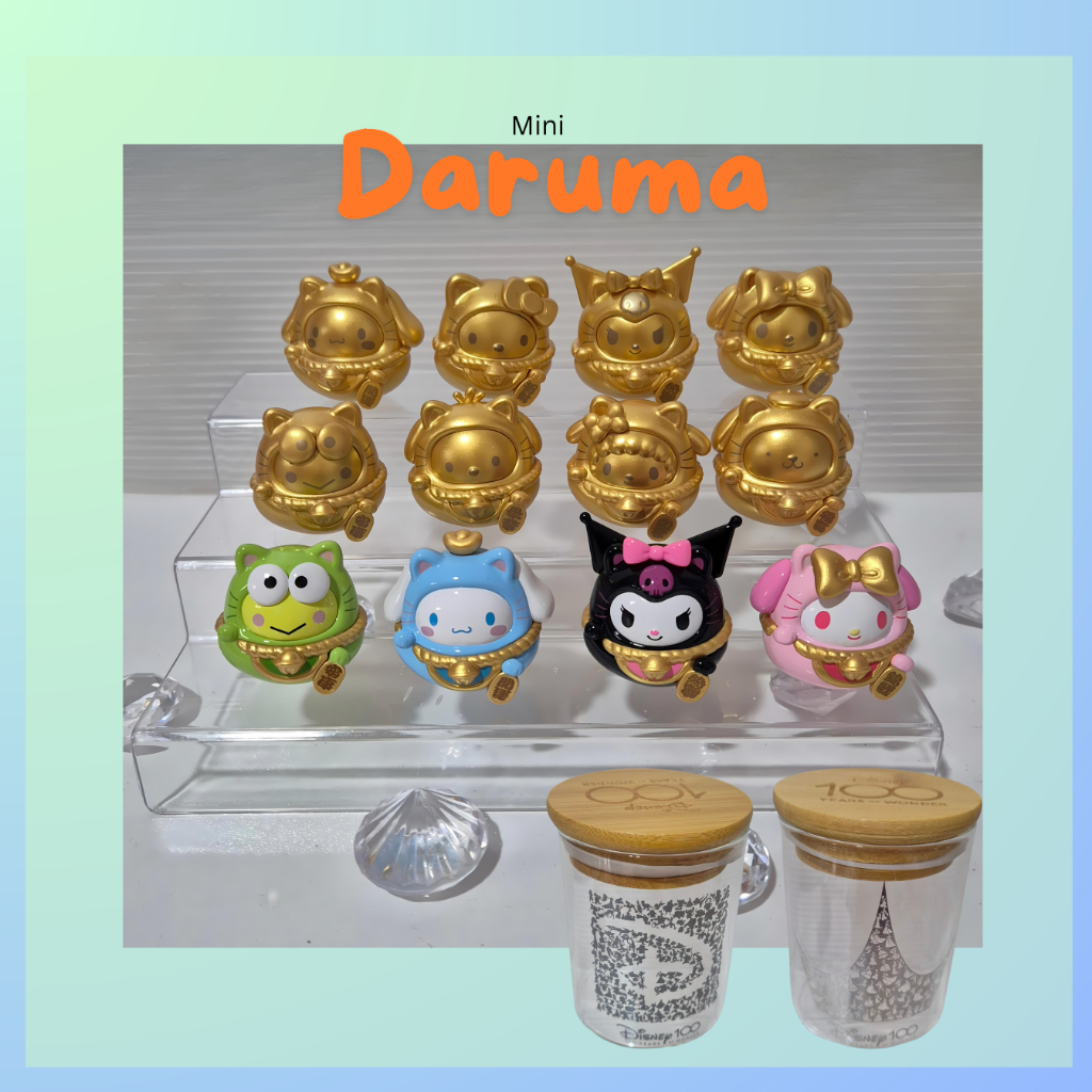 ของแท้ Toptoy Sanrio Mini Fortune Lucky Cat Daruma Gold Series และขวดแก้ว Disney 100