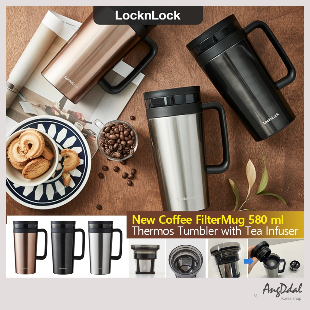 Lock&lock แก้วกรองกาแฟใหม่ 580 มล. / แก้วเก็บความร้อนพร้อมที่กรองชา - แก้วเดินทางแบบพกพาหุ้มฉนวนสําห