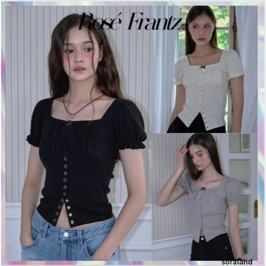 [Rosefrantz ] เสื ้ อยืดริบบิ ้ นพัฟ Shirring 3 สี