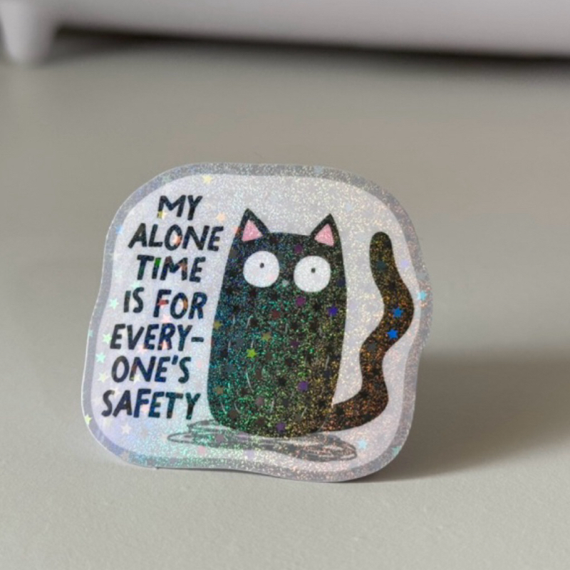 Instock Stickers My Alone Time = ทุกคนความปลอดภัย Sparkly Holographic Water-Resistant Cute Laptop Wa