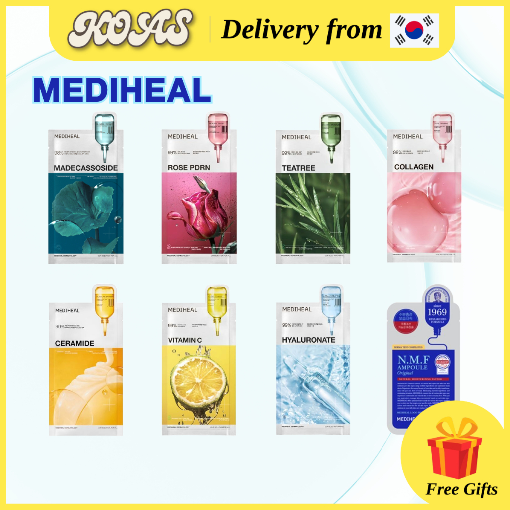 MEDIHEAL [Medicheal] Essential Mask Sheet Set – Madecassoside, Collagen, Tea Tree, NMF, Hydrating Mask Korea