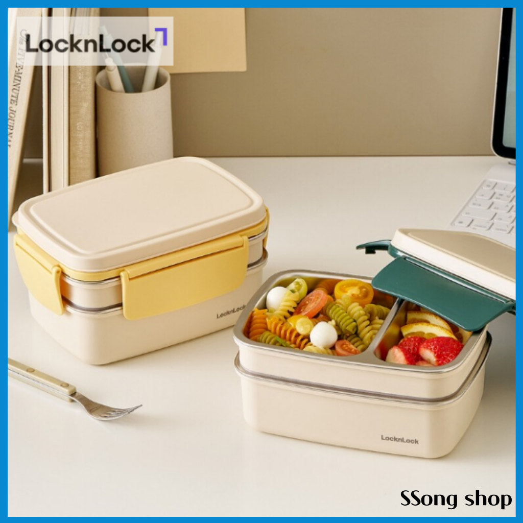 Locknlock กล่องอาหารกลางวันสแตนเลส 2 ชั้น 1.3 ลิตร | ภาชนะใส่อาหารเบนโตะป้องกันการรั่ว