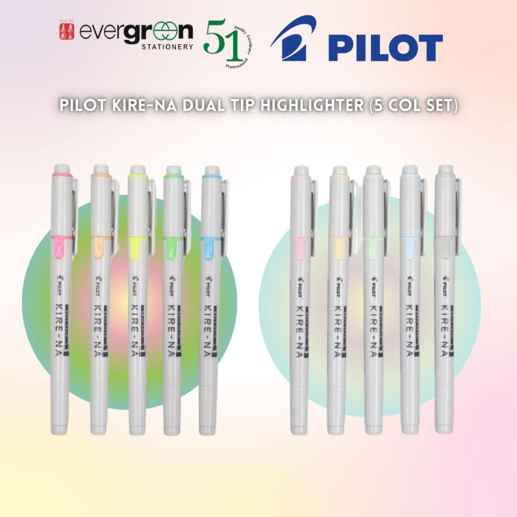 [SG] Pilot KIRE-NA Dual Tip Highlighter (5 Col Set) [Evergreen Stationery]