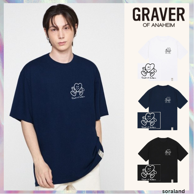[ Graver ] เสื ้ อยืดแขนสั ้ นโลโก ้ การ ์ ตูน HEART ทุกเพศ 3 สี