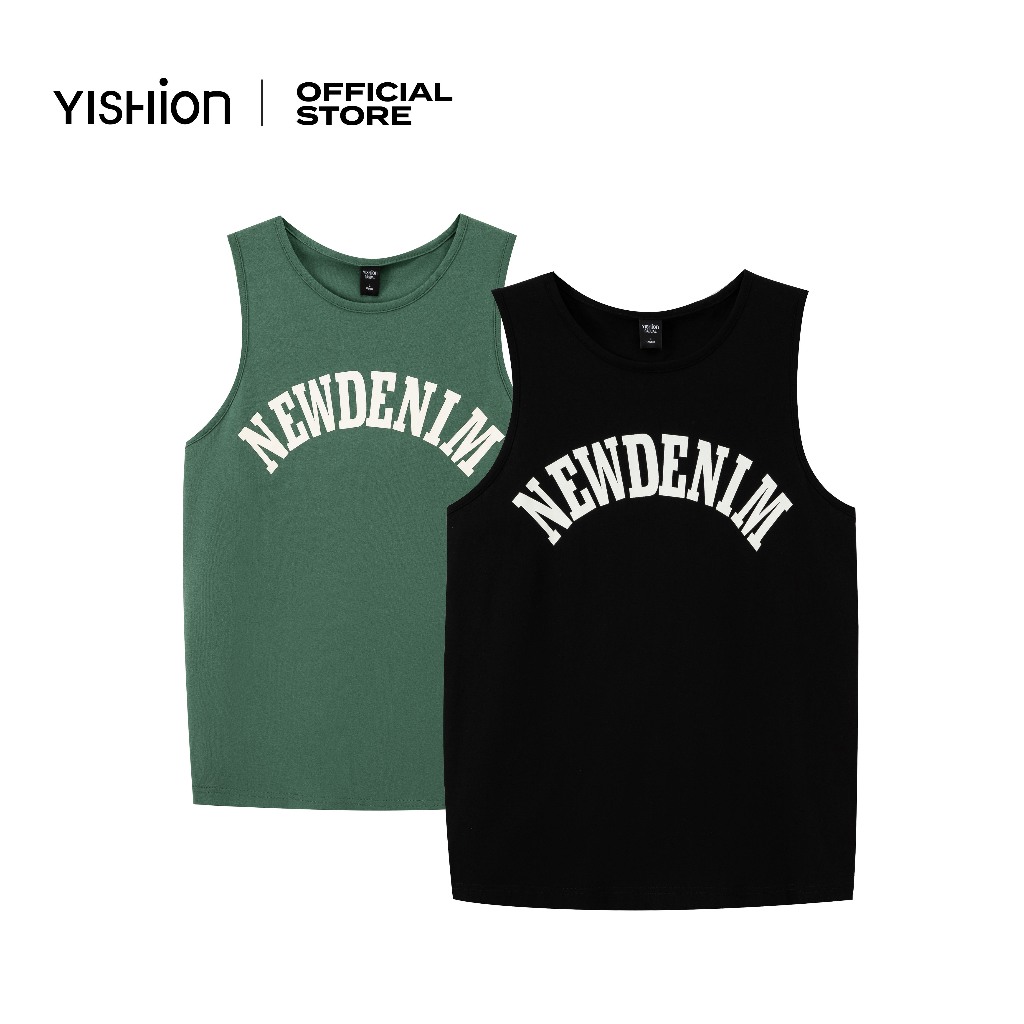YISHION เสื้อแขนกุดทรงหลวมพิมพ์ลายสโลแกนสําหรับผู้ชาย 1178