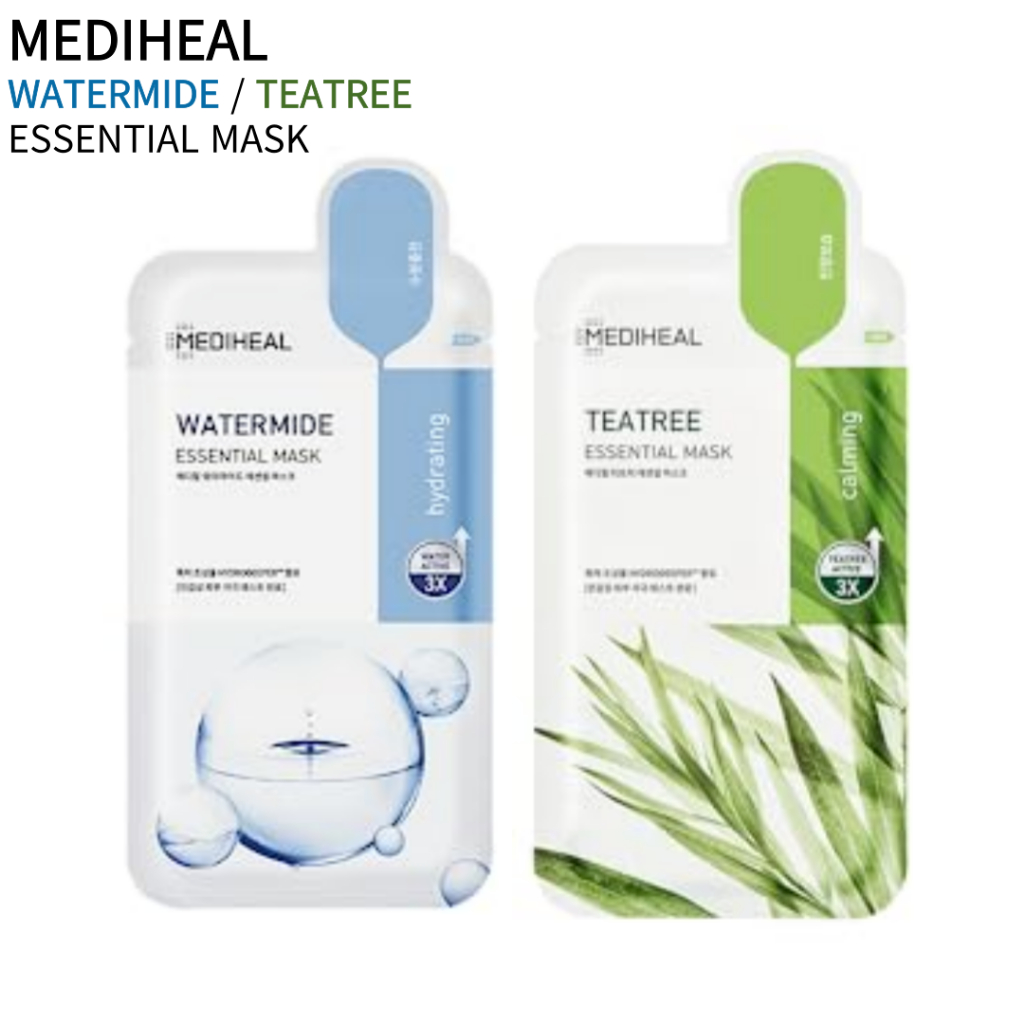 [MEDIHEAL] Watermide/tea Tree Essential Sheet Mask | สําหรับให้ความชุ่มชื่นแก่เข้มข้นด้วย NMF สําหรับทุกสภาพผิว