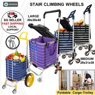 [SG Stock] WOODLES Grocery Shopping Trolley with Wheels Foldable Stair Climbing 8 Wheel Cargo Trolley Cart Push-Pull