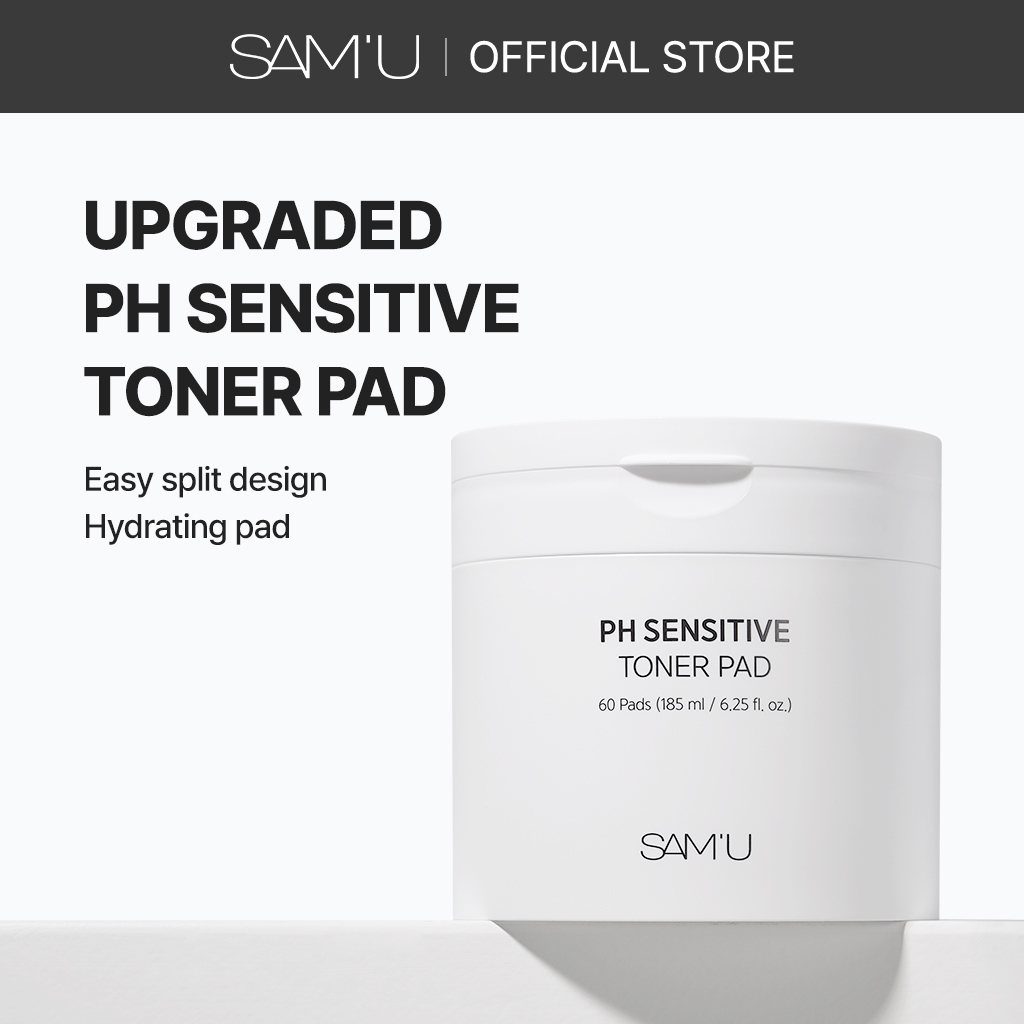 SAM'U PH Sensitive Toner Pad (60 แผ่น), การออกแบบที่แยกง่าย, แผ่นให้ความชุ่มชื้นและผ่อนคลายสําหรับผิวแพ้ง่าย