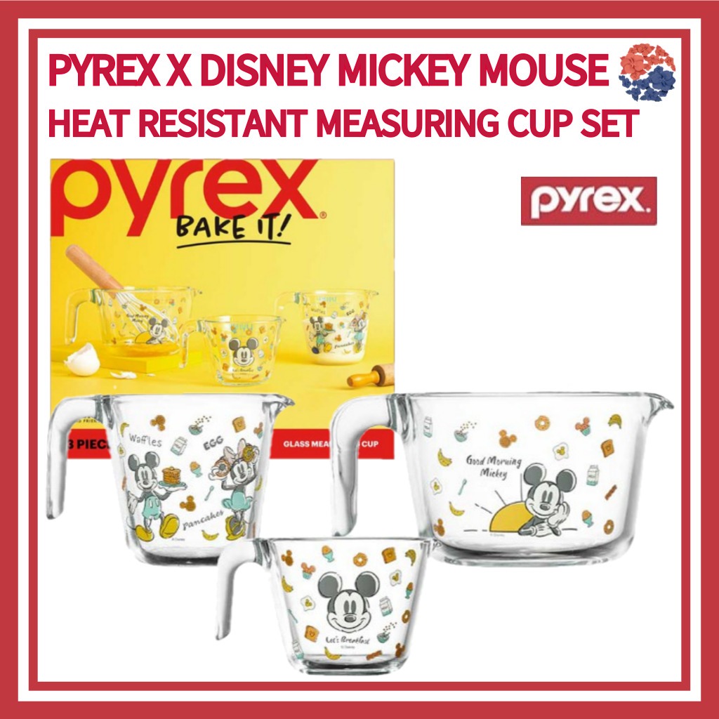 จํากัด Pyrex x Mickey Mouse ถ้วยตวงแก้วทนความร้อน 3 P/250 ml/500 ml/1000 ml/1L/ถ้วยตวงตัวอักษร/ห้องค