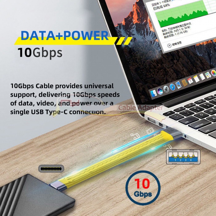 สั้น USB A ถึง USB C สายขนาดเล็ก FPC สายยืดหยุ่น PD 100w 5A 10Gbps Fast GDB