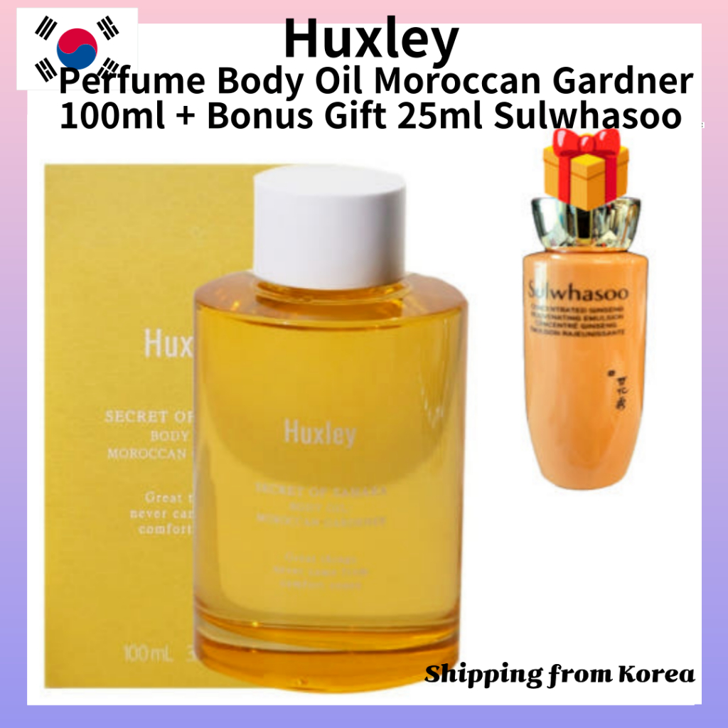 [Huxley] Perfume Body Oil Moroccan Gardner 100ml + Bonus Gift 25ml Sulwhasoo Jaumsaeng Emulsion