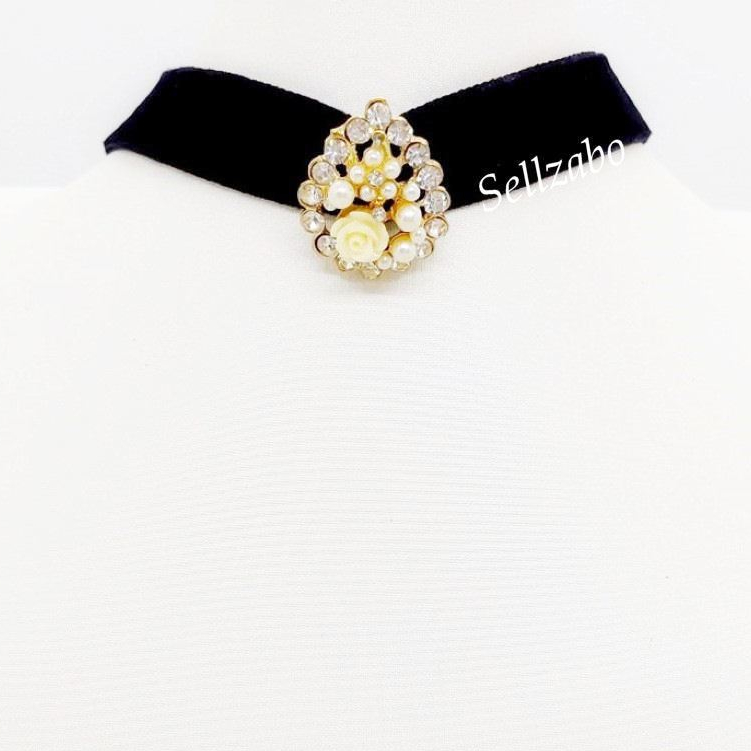 N17 สร้อยคอลูกไม้สีดําคอสวมใส่อุปกรณ์เสริม Renda Rantai Leher Wanita สุภาพสตรีผู้หญิงมุสลิมมาเลย์ขนา