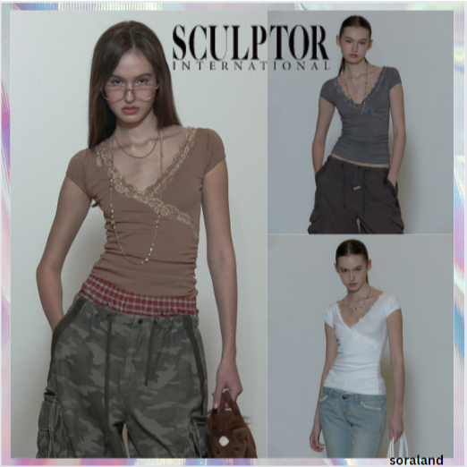 [ Sculptor ] เสื ้ อยืดตัดลูกไม ้ สําหรับผู ้ หญิง 3 สี
