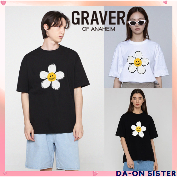[ Graver ] [UNISEX ] เสื ้ อยืดแขนสั ้ นจุดดอกไม ้ ใหญ ่ 2 สีเกาหลีแท ้ 100 %