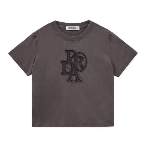 "CELEBs Pick BRAND" [PRENDA] PRDA DENIM PATCH CREWNECK TEE DARK CHARCOAL