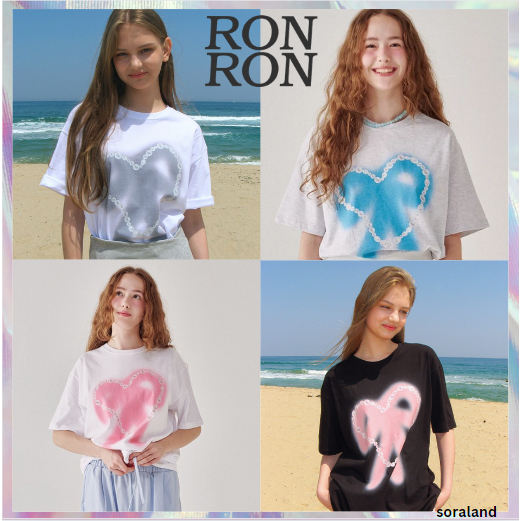 [RONRON] PEARL HEART RIBBON OVER FIT T SHIRT 4 สี