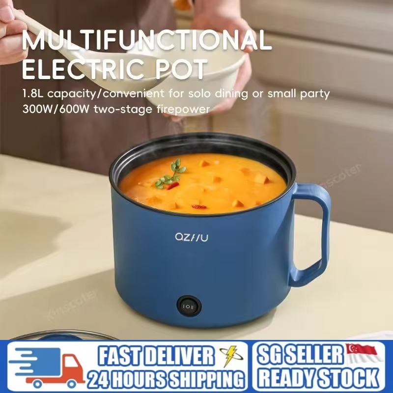 หม้อหุงข้าวไฟฟ้าแบบพกพา Mini Multi Function Hotpot 1.8L พร้อมหม้อหุงข้าว Steamer หม้อด้านในไม่ติด