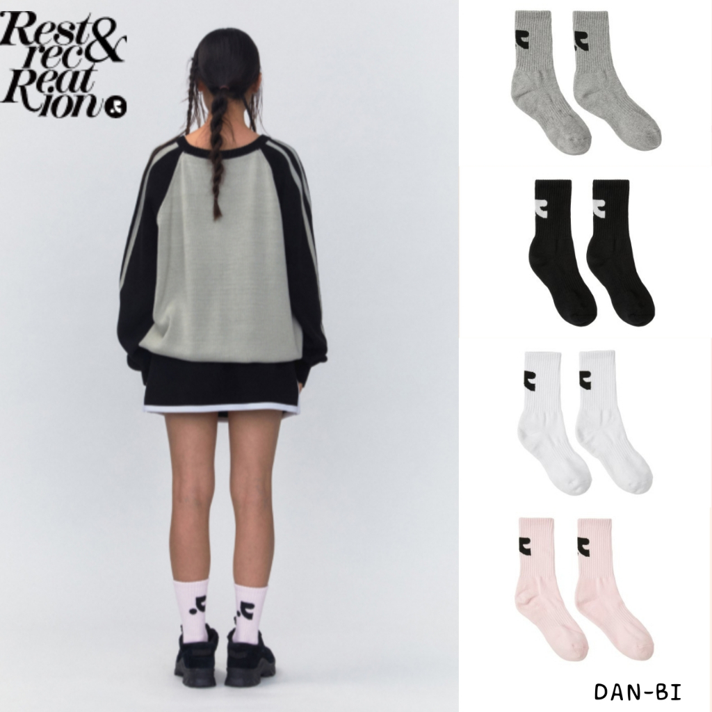 [REST&RECATION] Rr LOGO MID SOCKS_4color / สําหรับถุงเท้าผู้หญิง / สินค้า KR แท้ 100%