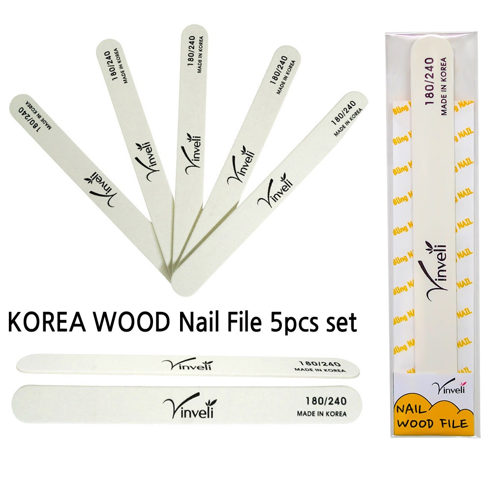 Vinveli ตะไบเล็บไม้ สีขาว สไตล์เกาหลี #180/#240 5 ชิ้น