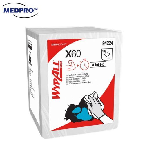 (1 แพ็ค 100 ชิ้น) KCP Wypall X60 Quarter Fold Wipers 28 ซม.x 35 ซม.Medpro Medical Supplies