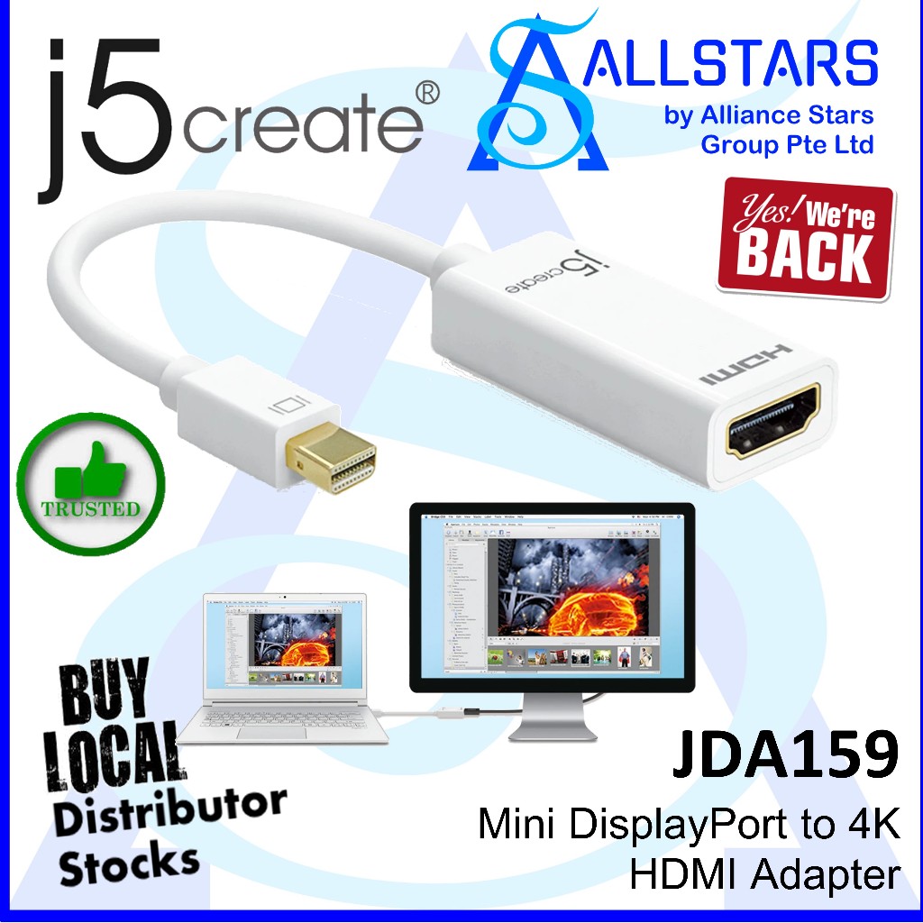 (ALLSTARS) J5Create JDA159 Mini DisplayPort to 4K HDMI Adapter (mDP to 4K HDMI) (รับประกันในพื้นที่ 