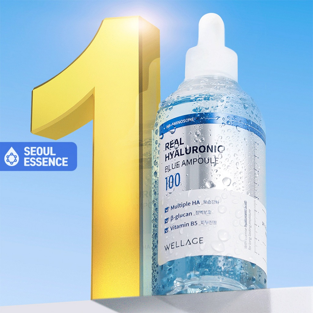 Wellage Real Hyaluronic Blue 100 Ampoule - หลาย HA, β-กลูแคน, วิตามิน B5