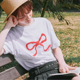 [RONRON] Embo Heart Ribbon Basic Fit T Shirt / 3colors