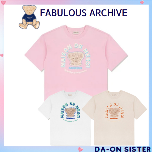 [ Fabulous ARCHIVE ] UNISEX Overfit Bear Friends เสื ้ อยืดแขนสั ้ นโลโก ้ นูน ( 3color 🏠 เกาหลีแท ้ 100 %