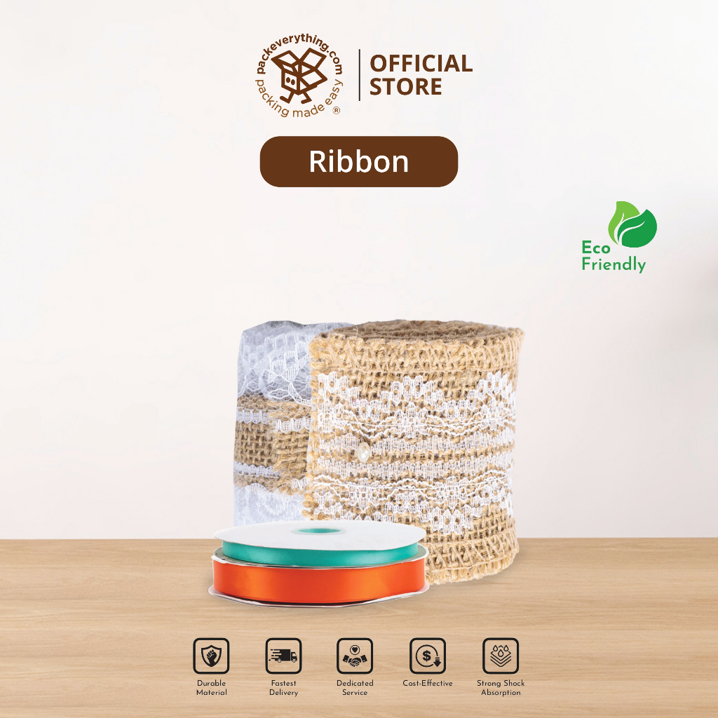 PACKEVERYTHING Ribbon Double Face Satin Ribbon Natural Jute Burlap Lace Ribbon Pull Bow Ribbon