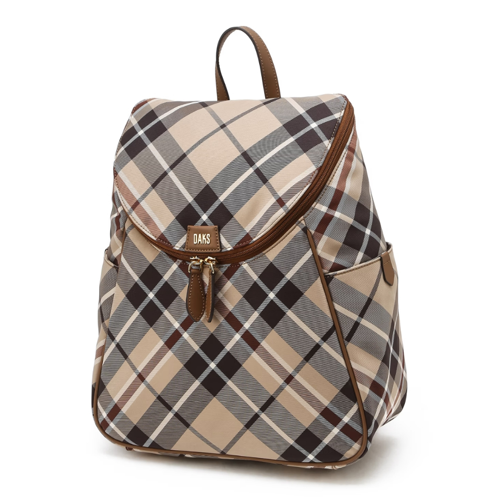 Daks Brown Check Nylon Cowhide Backpack, Light Daily Casual Business Bag / จากโซล, เกาหลี