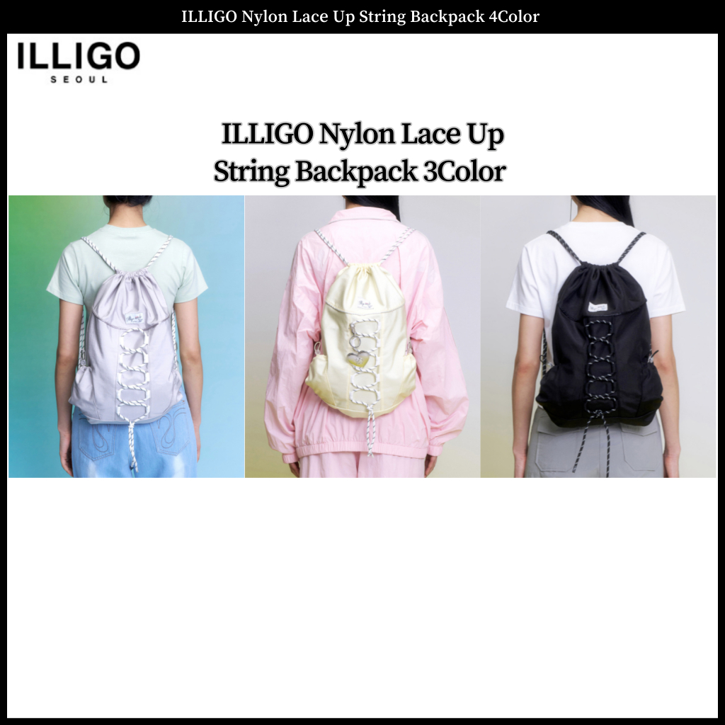 Illigo Nylon Lace Up String Backpack 4 สี