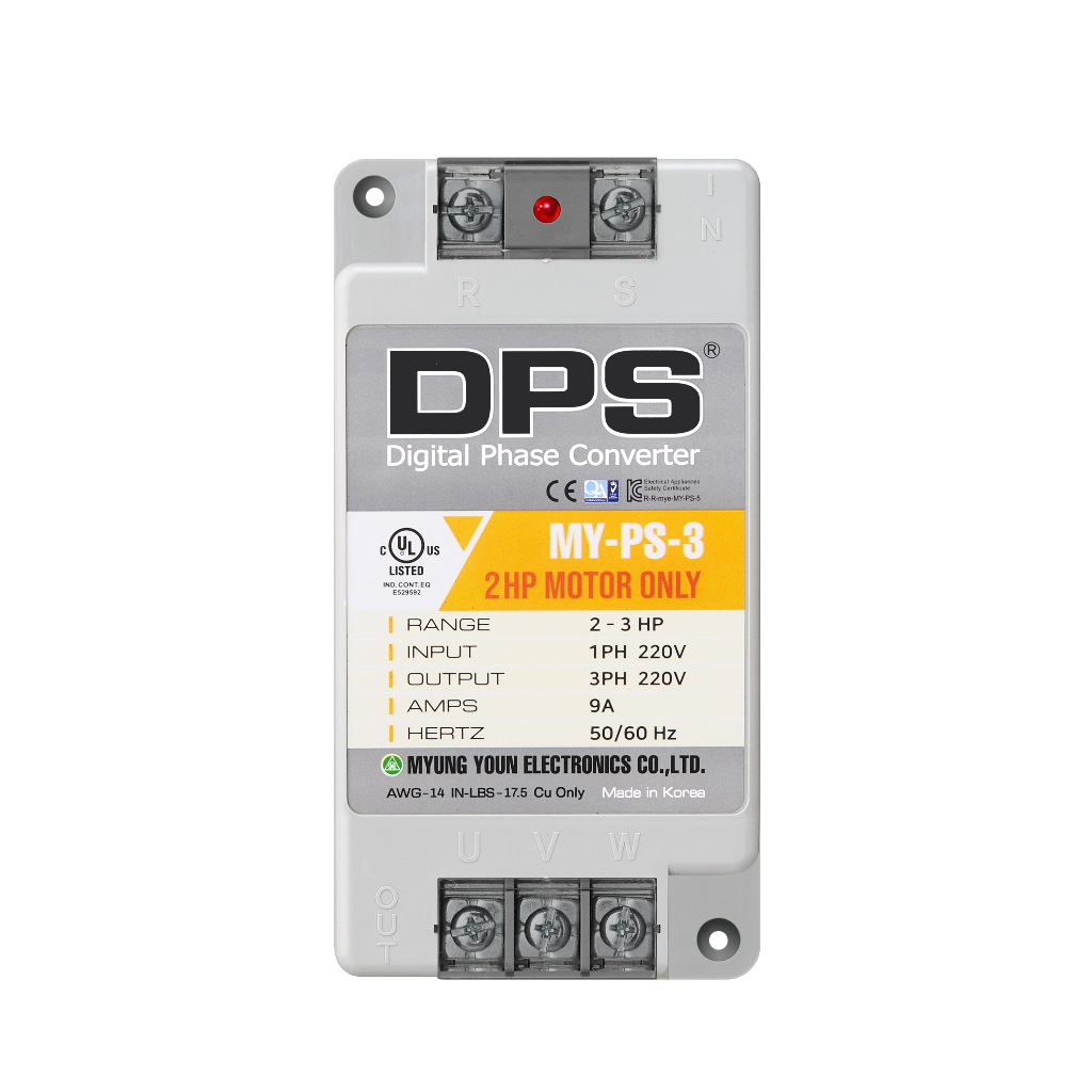 เครื่องแปลงไฟ DPS แบบเฟสเดียวเป็น 3เฟส รุ่น MY-PS-3 ใช้สำหรับมอเตอร์ 3เฟส 2HP(1.5kW) 6 แอมป์ 220V
