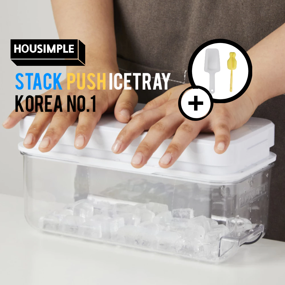 HOUSIMPLE STACKPUSH ถาดน้ำแข็ง Ice Cube Maker ซิลิโคนพร้อมฝาปิดสำหรับตู้เย็นกล่องเก็บคอนเทนเนอร์