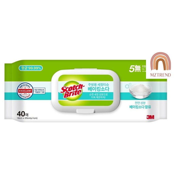 [MZTREND] 3M Scotch Brite3ม ลังนก ไบรท์ ทิชชู่ทําความสะอาดห้องครัว เบกกิ้งโซดา 40+20 แผ่น