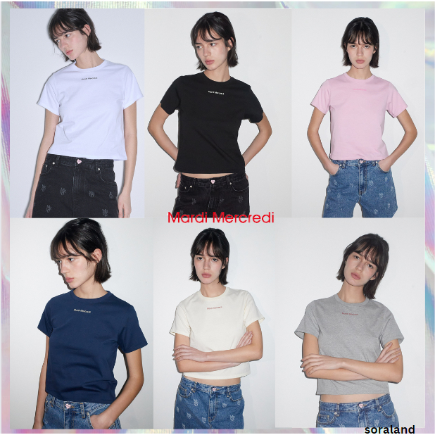[ Mardi MERCREDI ] เสื ้ อยืดแขนสั ้ นผู ้ หญิง SLIM LOGO ESSENTIAL 6 สี