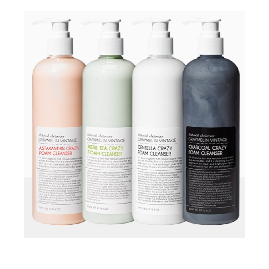 [GRAYMELIN] Crazy CHARCOAL FOAM CLEANSER 500ml/ ASTAXANTHIN CRAZY FOAM CLEANSER 500ml / HERB&TEA CRA