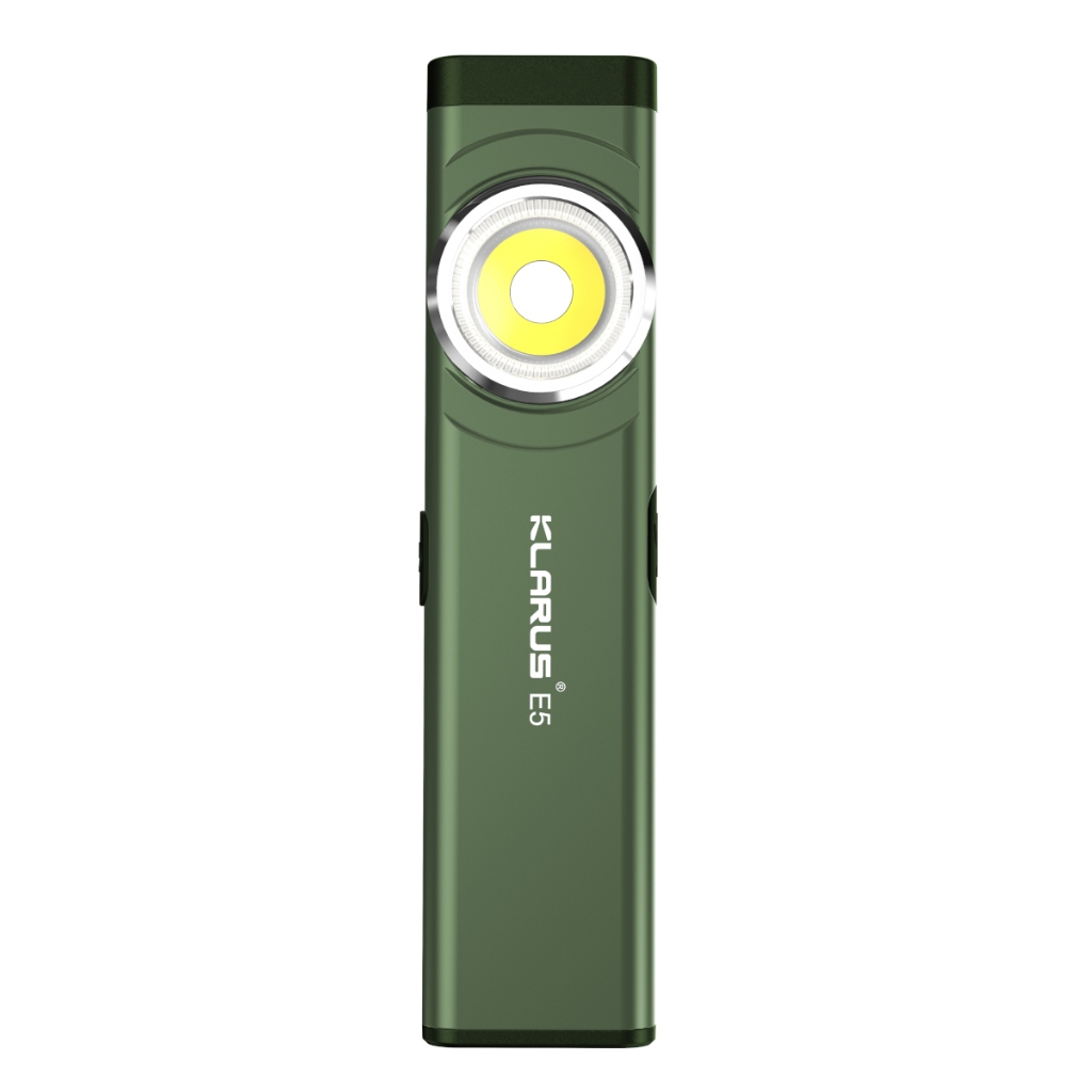 Klarus E5 470LM สีเขียวขนาดกะทัดรัดแม่เหล็ก USB-C Fast Charging Dual COB ไฟฉาย LED