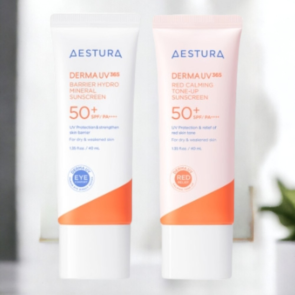 Aestura Derma UV365 Red Soothing Tone-up Sun Screen & Derma UV365 Barrier Moisture Inorganic Sun Cre