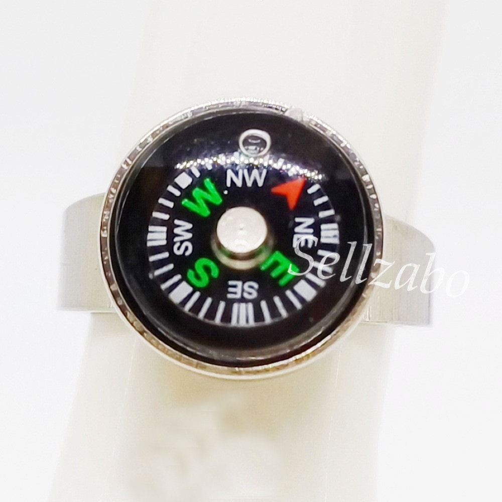 แหวน US ขนาด 9 เงินปลอมเข็มทิศอุปกรณ์เสริม Aksesori Perak Kompas Cincin Mens Guys Boys Lelaki ของเล่