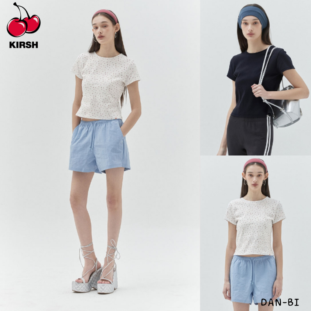 [Kirsh] Kirsh Plain CHERRY Semi Crop T-Shirt_2color / CHERRY LOGO POINT /สินค้า KR แท้ 100% / จัดส่ง