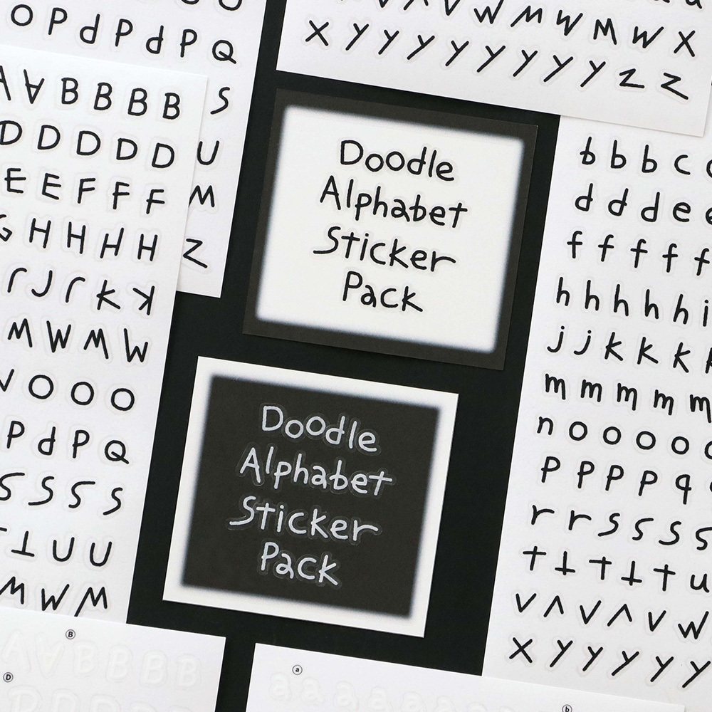 Iconic Doodle Alphabet Number Clear Sticker Pack (6 แผ่น) 10mm Labeling, DIY, โฟโต้การ์ดแพลนเนอร์ตกแต่ง K-POP เกาหลี CUTE เครื่องเขียน
