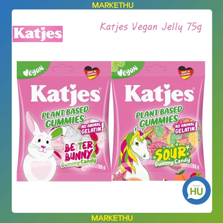 Katjes Vegan Jelly 2 ประเภท Better Bunny, Sour Gummy 75g/Made in Germany, Plant-Based Gummies