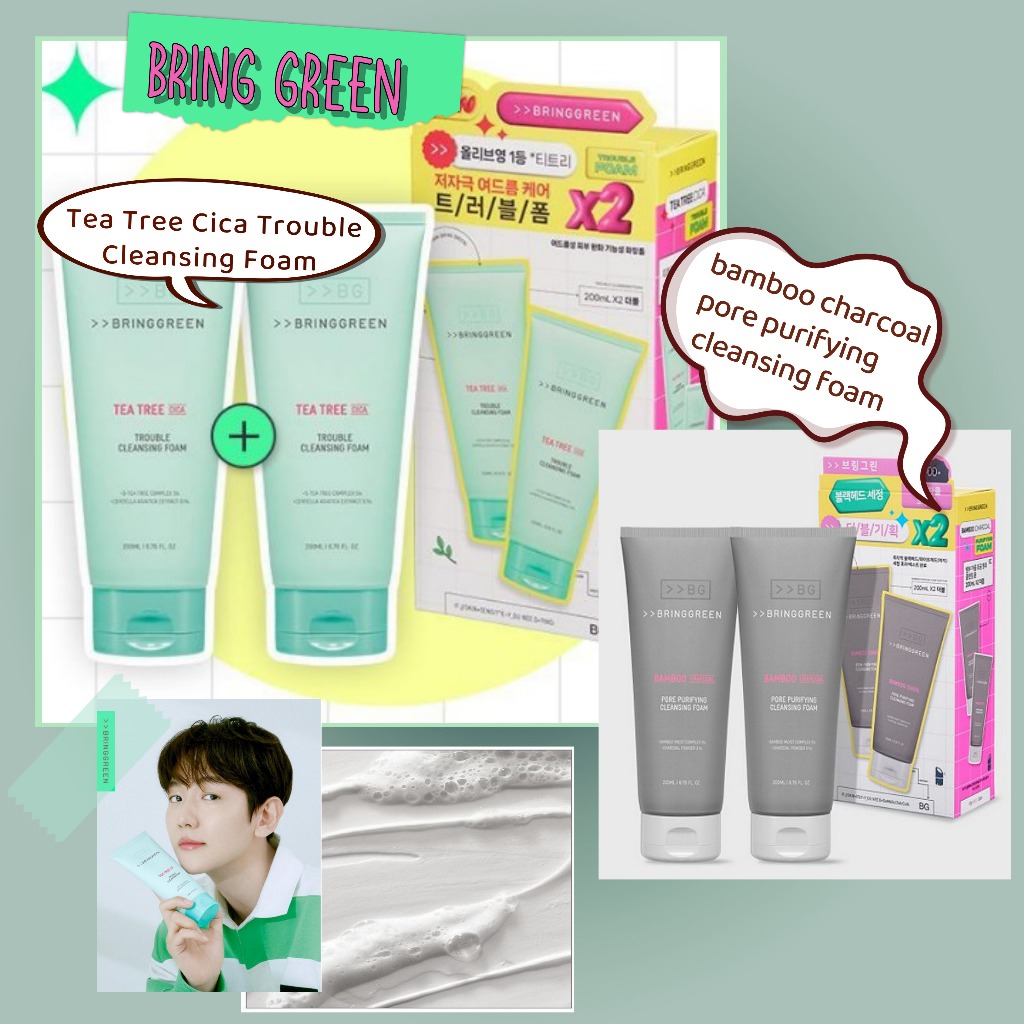 [Bring Green ] Tea Tree Cica Trouble cleansing foam / bamboo charcoal pore purifying cleansing foam/จัดส ่ งจากเกาหลี
