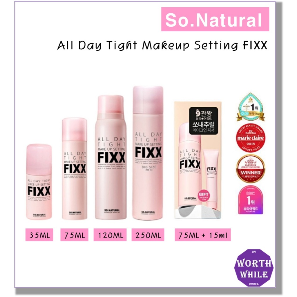So Natural ALL DAY TIGHT MAKEUP SETTING FIXX (MAKEUP FIXER) 35ML 75ML 100ML 120ML 250ML SET