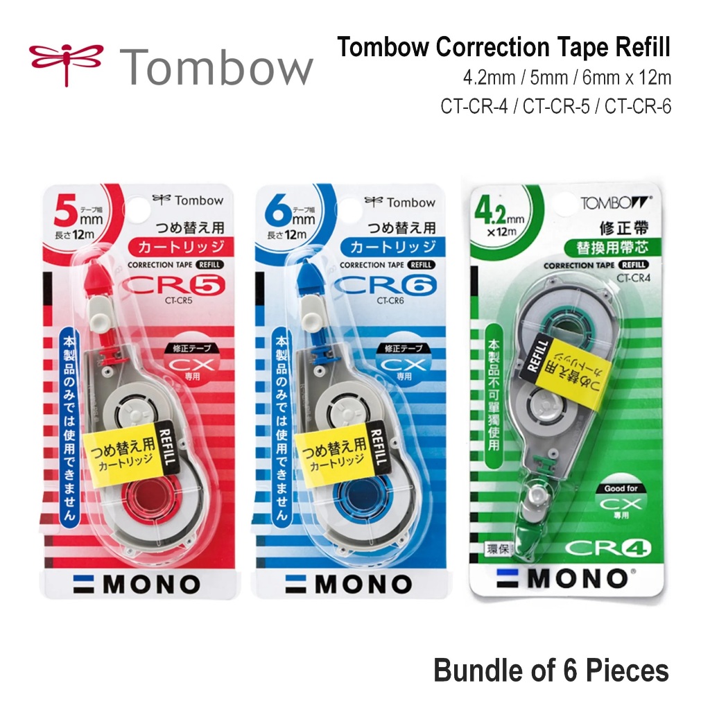 Tombow Correction Tape Refill CT-CR-4 (4.2mm x 12m) / CT-CR-5 (5mm x 12m) / CT-CR-6 (6mm x 12m) มัด 